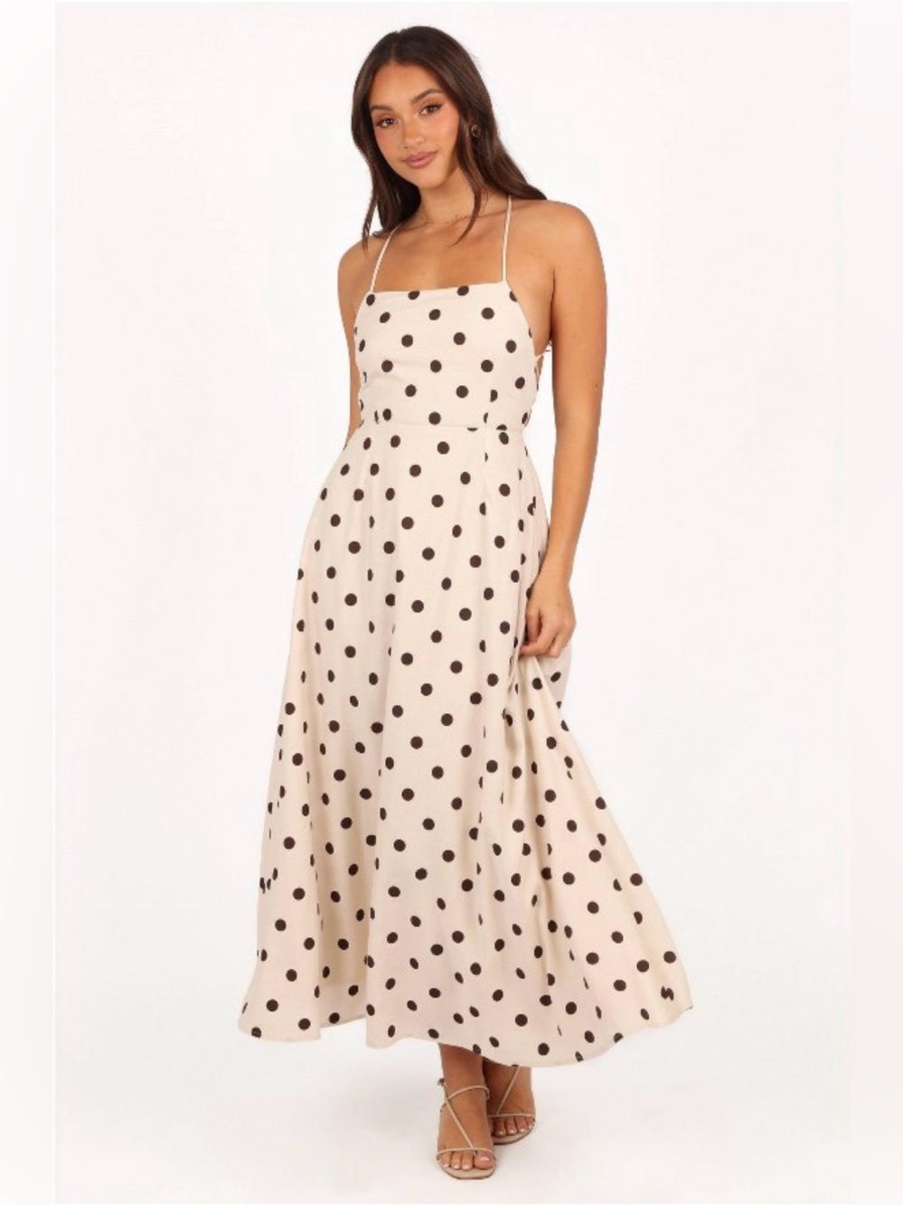 Petal & Pup Cream Maxi Dress with Black Polka Dots